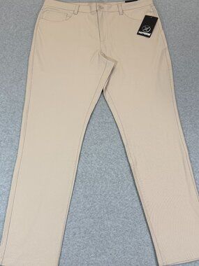 90 Degree by Reflex Mens Tricot Prime Time Pant L/XL Fit 38x30 Beige Stretch NWT